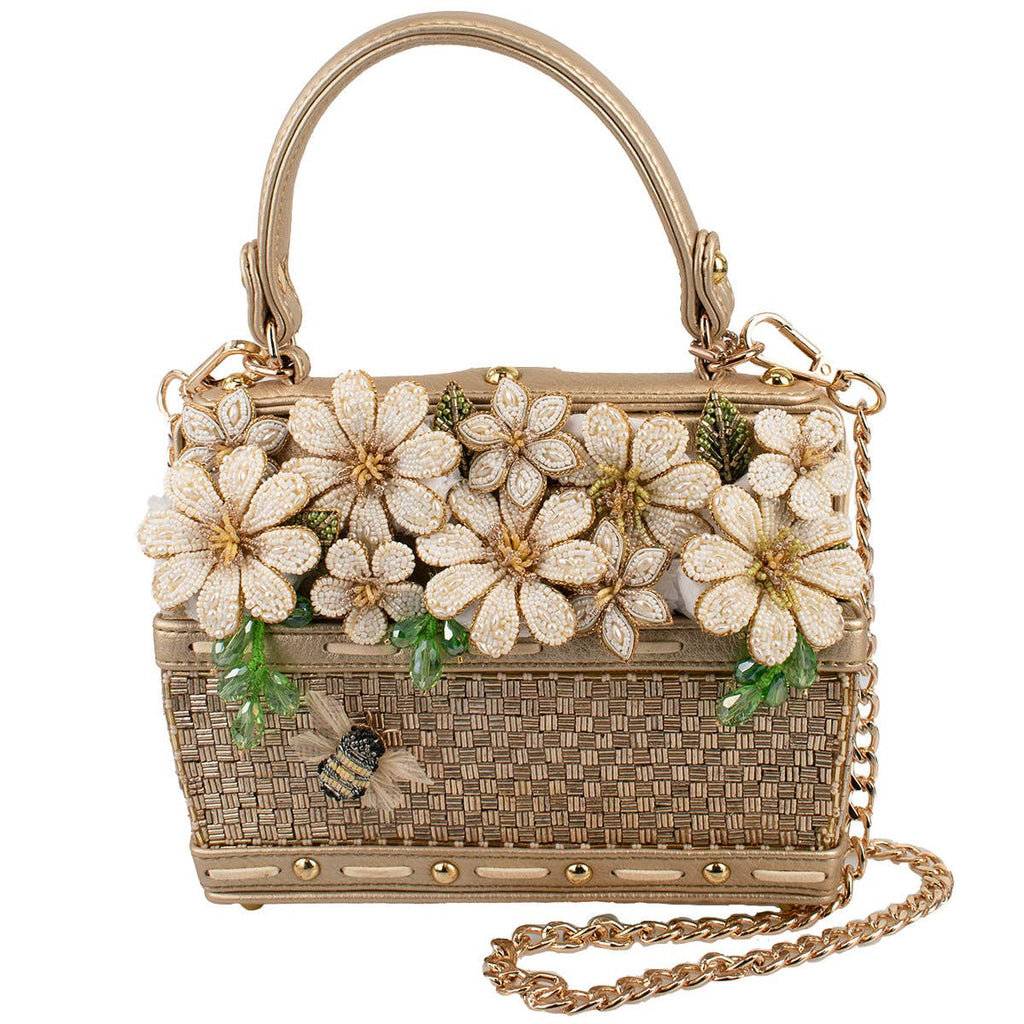 Basket of Sunshine Beaded Daisy and Bee Crossbody Handbag