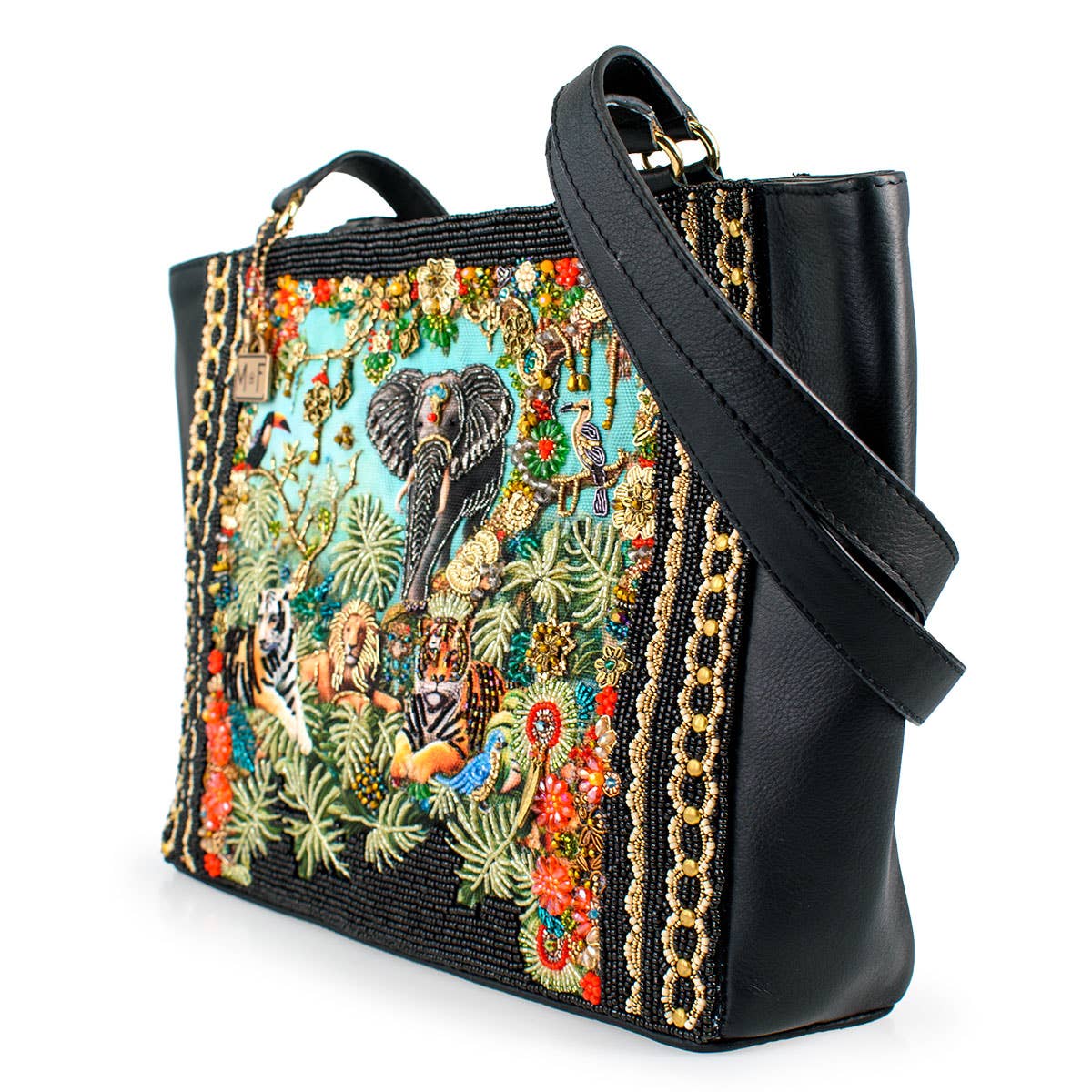 Wild Kingdom Elephant Embroidered and Beaded Tote Handbag