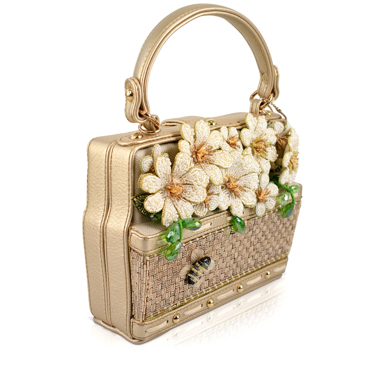 Basket of Sunshine Beaded Daisy and Bee Crossbody Handbag