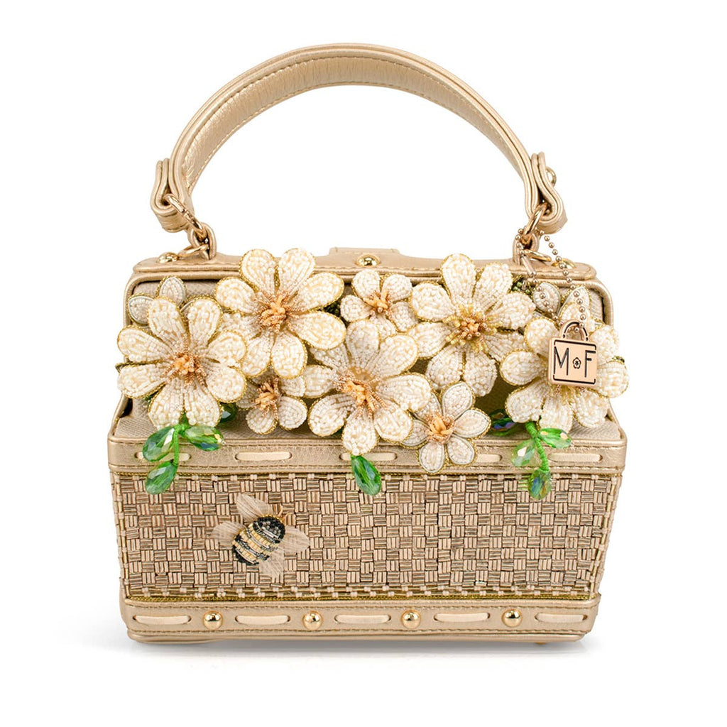 Basket of Sunshine Beaded Daisy and Bee Crossbody Handbag